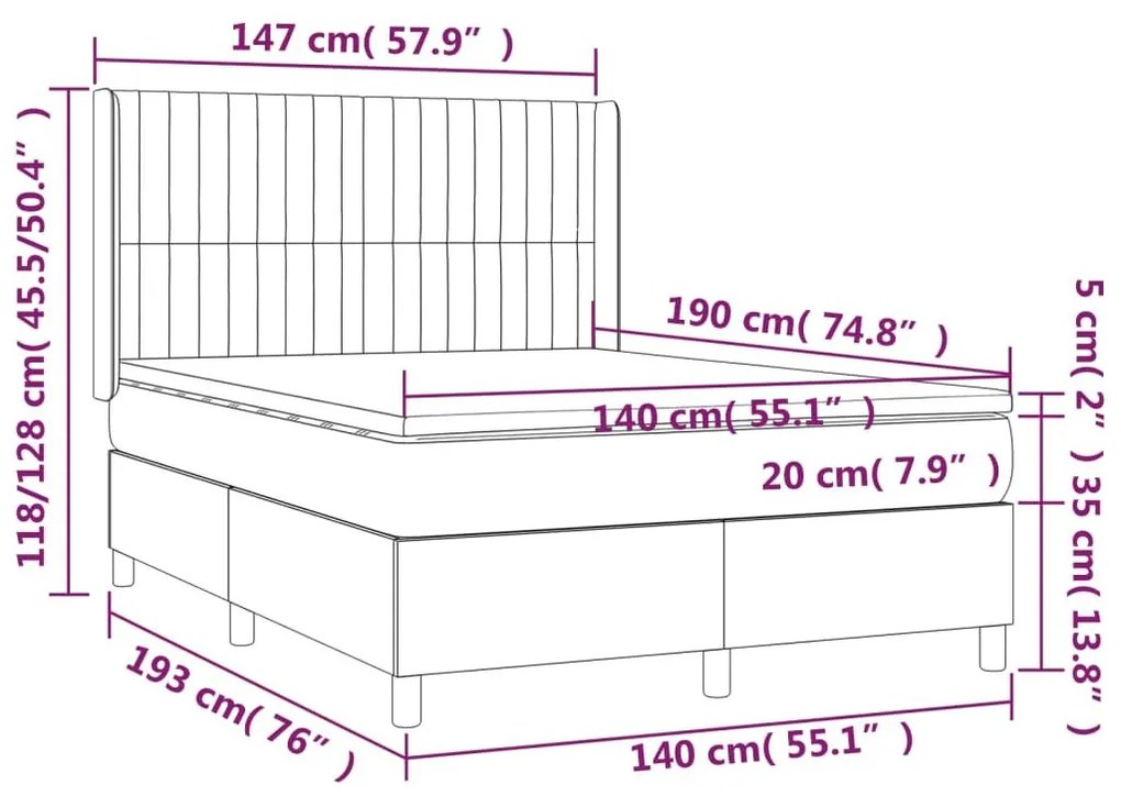 Κρεβάτι Boxspring με Στρώμα &amp; LED Μπλε 140x190 εκ. Υφασμάτινο - Μπλε