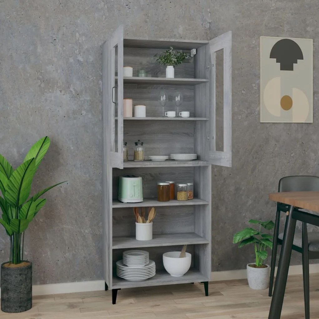 vidaXL Ντουλάπι Γκρι Sonoma 69,5 x 34 x 180 εκ. Επεξεργασμένο Ξύλο