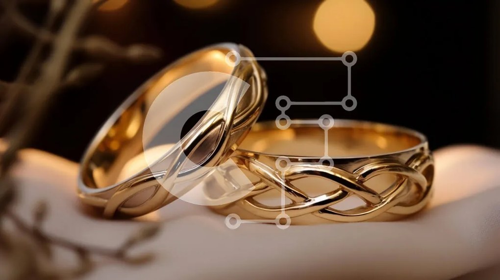 Σετ των 2 Intra Συλλεκτικό Ξύλινο Παζλ Plywood 4mm - Χρυσές βέρες σε λευκό ύφασμα Σε Ξύλινο Κουτί - Διαστάσεις: 10x10 cm – 25 κομμάτια