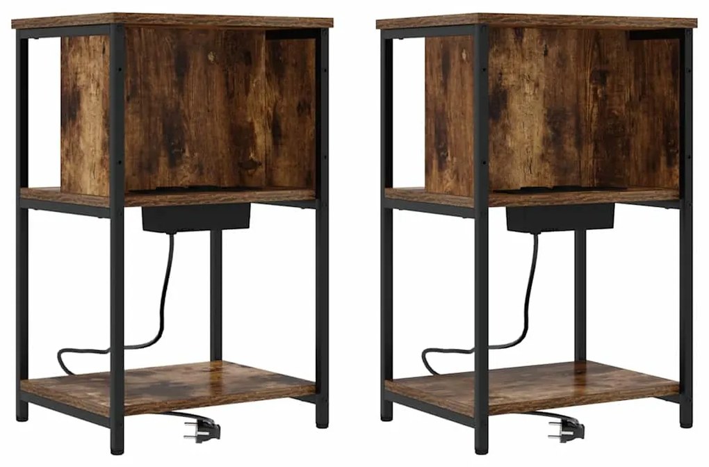 vidaXL Κομοδίνο 2 pcs Καπνιστή δρυς 38 x 31 x 61 εκ Επεξεργασμένο ξύλο