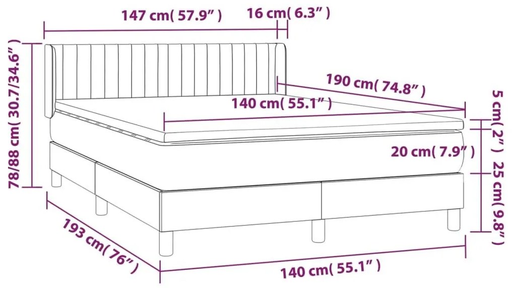 Κρεβάτι Boxspring με Στρώμα Ανοιχτό Γκρι 140x190 εκ. Υφασμάτινο - Γκρι