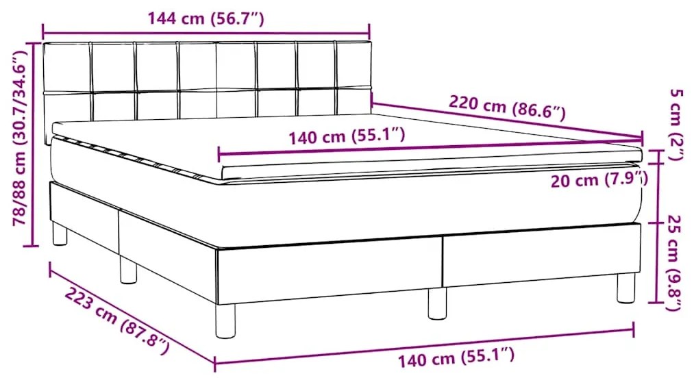 Box Spring κρεβάτι με στρώμα σκούρο μπλε 140x220 cm Βελούδινο - Μπλε