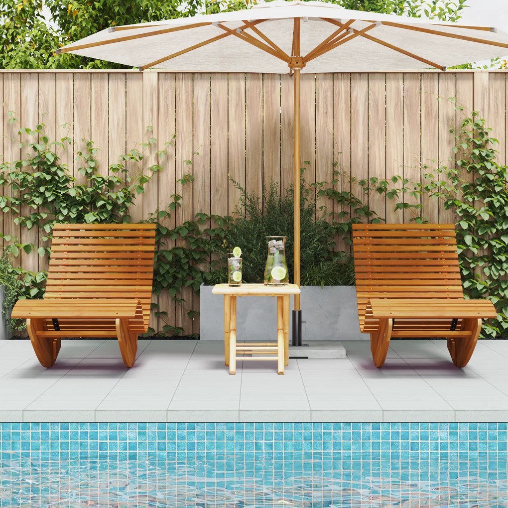 vidaXL Ξαπλώστρες με Κούνια 2 pcs Καφέ 154 x 60 x 74 εκ