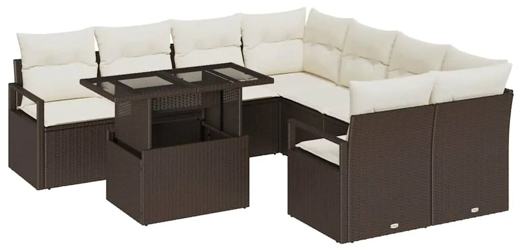 vidaXL Σετ Καναπέ Κήπου με αποθήκευση 9 pcs Καφέ Πολυ ράταν