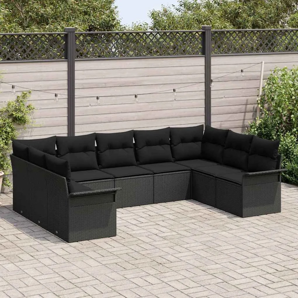 vidaXL Σετ Καναπέ Κήπου με μαξιλάρι 9 pcs Μαύρο Πολυ ράταν