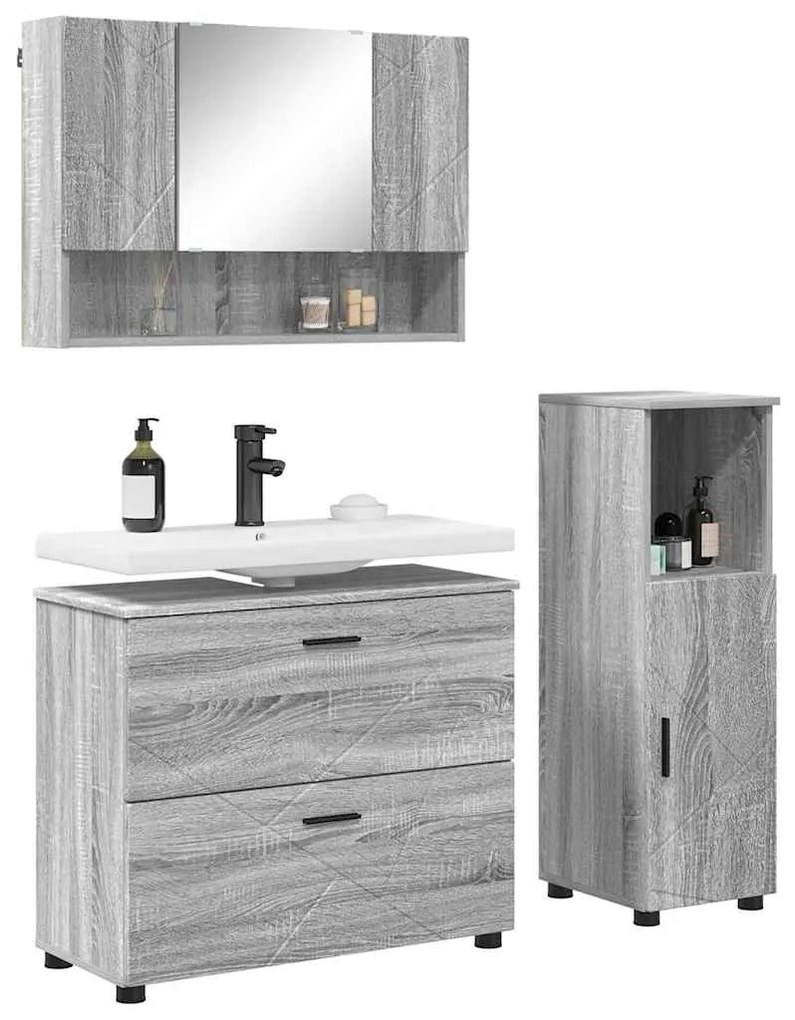 vidaXL Σετ Επίπλων Μπάνιου με ράφι 3 pcs Γκρι sonoma 76,5 x 35 x 64 εκ