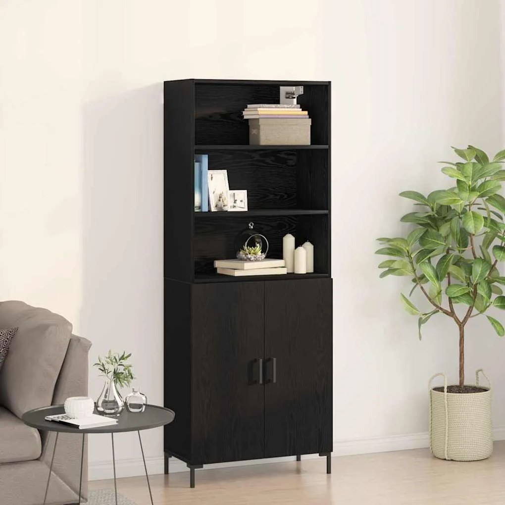 Highboard Μαύρη Οξυά 69,5 x 34 x 180 εκ. Επεξεργασμένο ξύλο