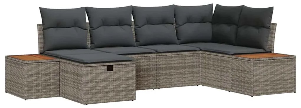 vidaXL Σετ Καναπέ Κήπου με μαξιλάρι 6 pcs Γκρι Πολυ ράταν