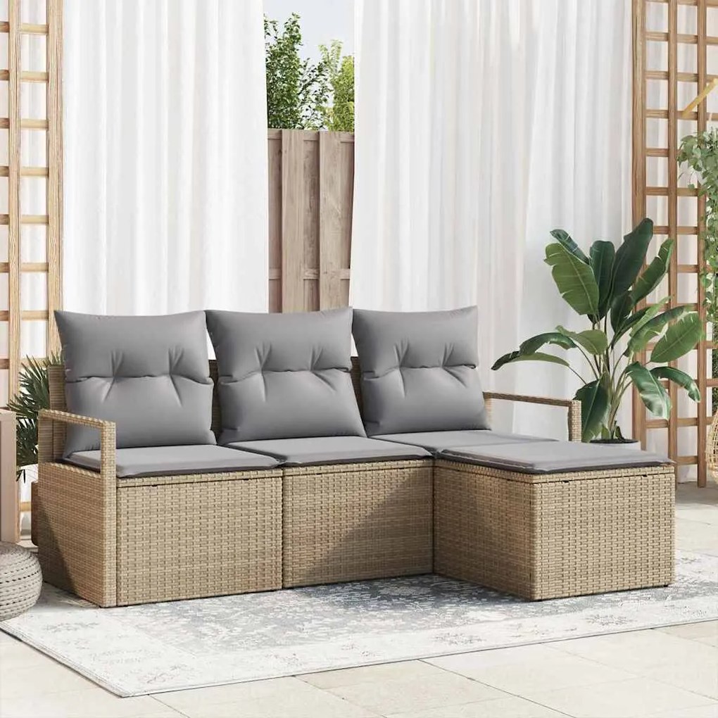 vidaXL Σετ Καναπέ Κήπου 4 pcs Μπεζ Πολυ ράταν