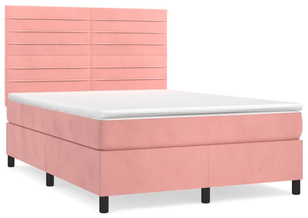 vidaXL Κρεβάτι Boxspring με Στρώμα Ροζ 140x200 εκ. Βελούδινο