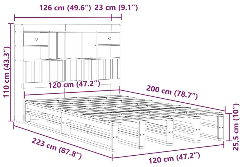 ΚΡΕΒΑΤΙ ΒΙΒΛΙΟΘΗΚΗ ΧΩΡΙΣ ΣΤΡΩΜΑ 120X200 ΕΚ ΜΑΣΙΦ ΞΥΛΟ ΠΕΥΚΟ 3323956