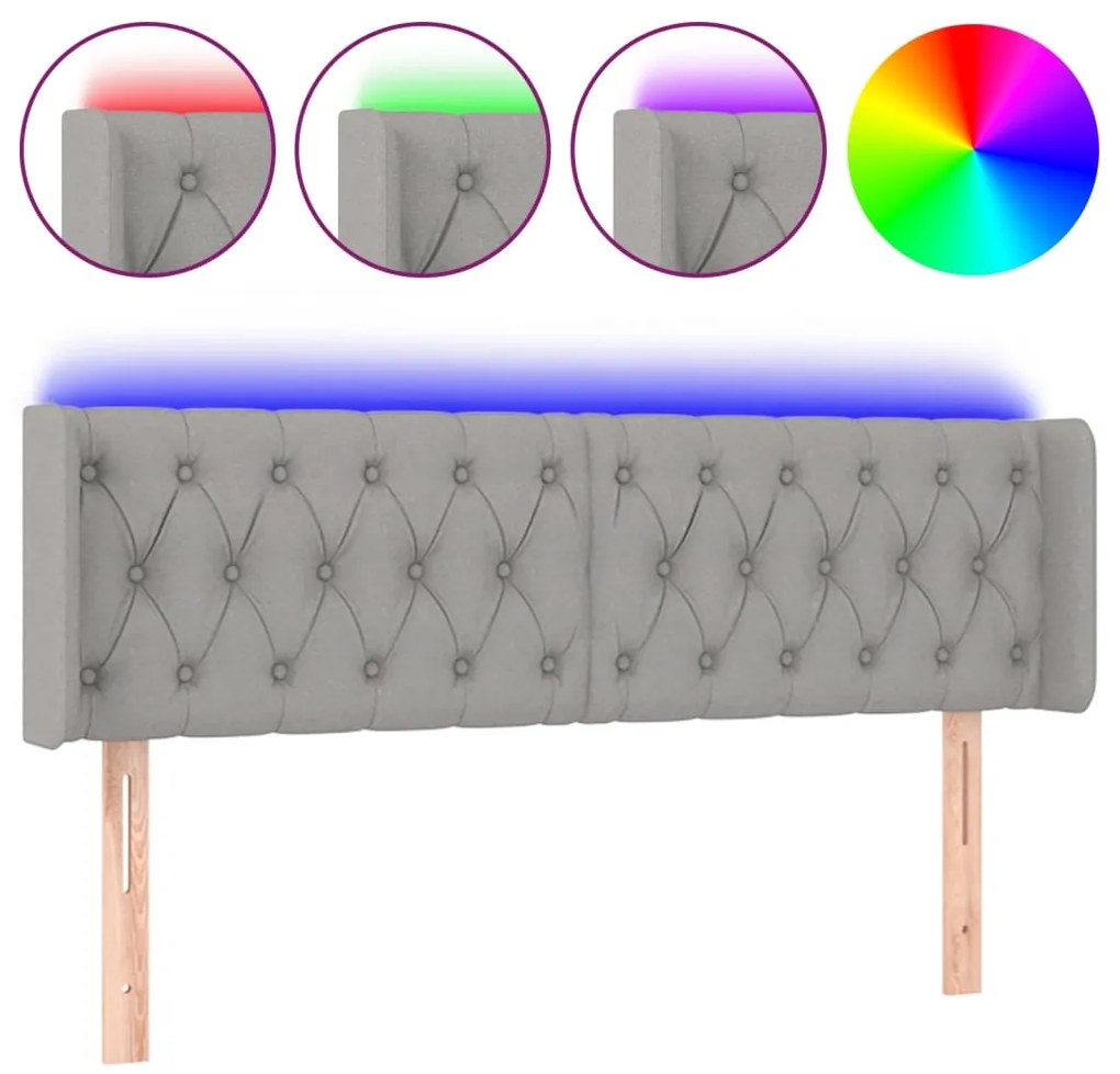 vidaXL Κεφαλάρι Κρεβατιού LED Ανοιχτό Γκρι 147x16x78/88 εκ. Υφασμάτινο