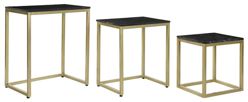 Σετ με 3 τραπέζια DKD Home Decor Μαύρο Χρυσό 50 x 35 x 60 cm