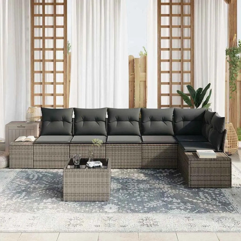 vidaXL Σετ Καναπέ Κήπου 7 pcs Ανοιχτό γκρι Πολυ rattan, βαμμένο ατσάλι