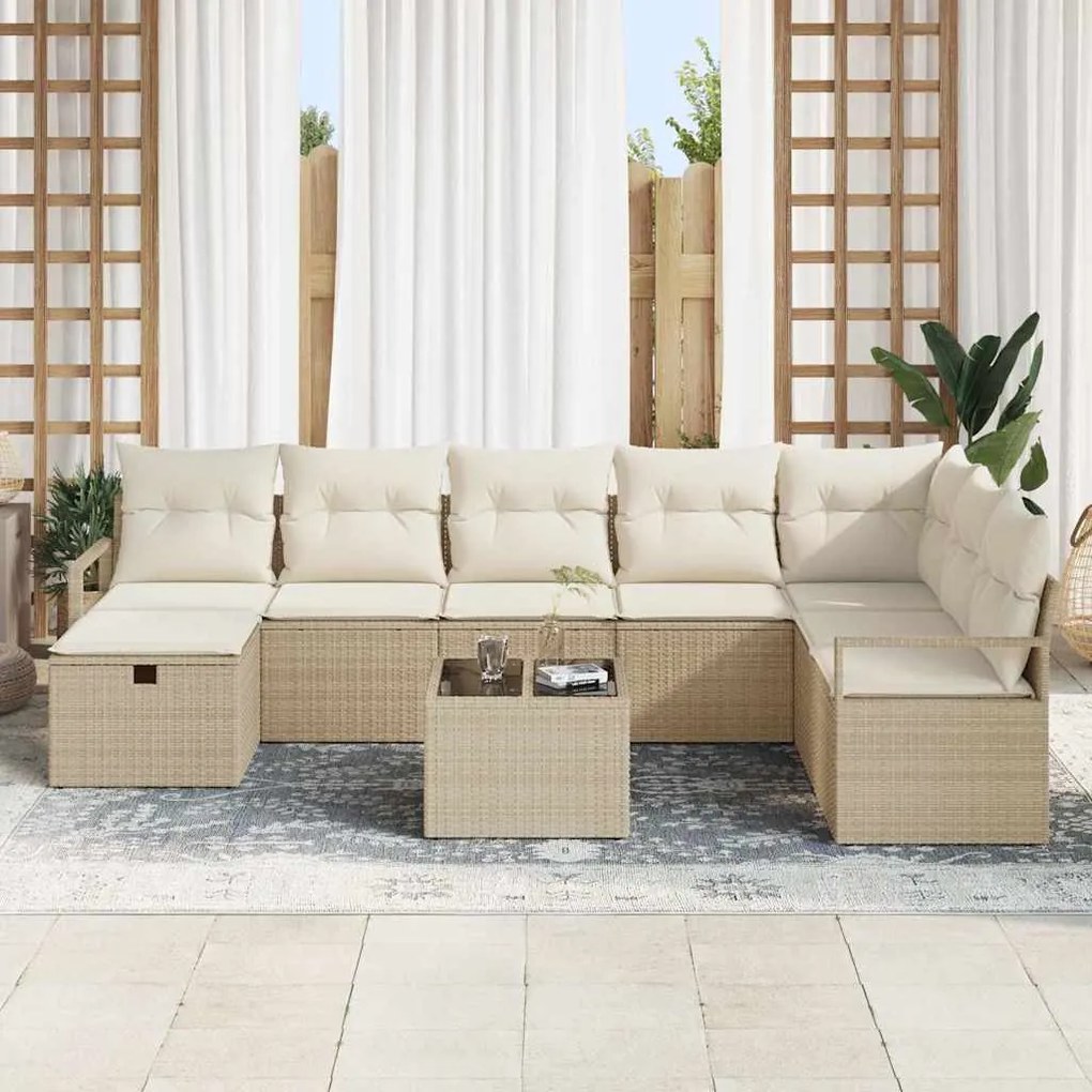 vidaXL Σετ Καναπέ Κήπου 9 pcs μπεζ και κρεμ 287 x 177 x 85 εκ.