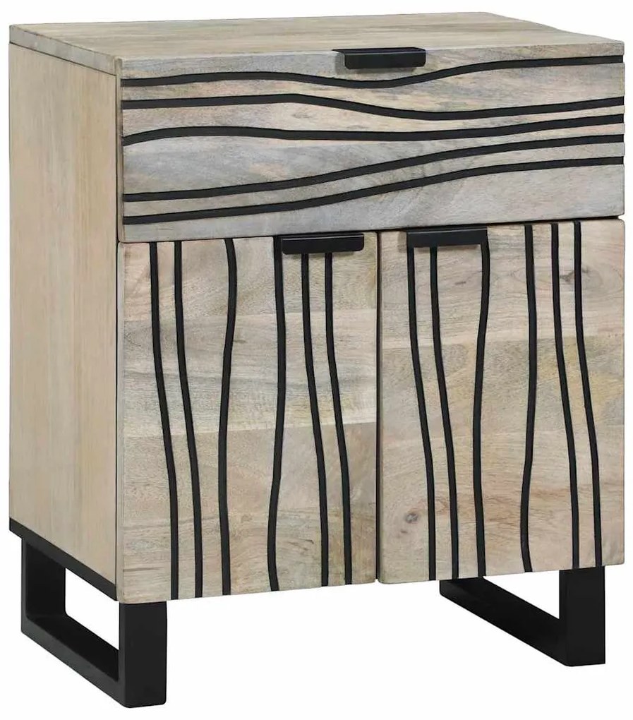 Κομοδίνο Λευκό και Μαύρο 50 x 33 x 60 εκ Μασίφ ξύλο ακακίας