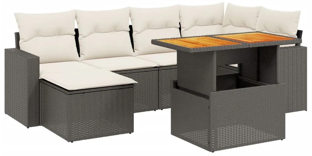 vidaXL Καναπές Σετ 7 Τεμαχίων Μαύρο Συνθετικό Ρατάν με Μαξιλάρια