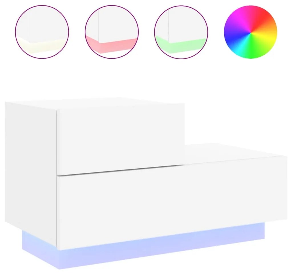 vidaXL Κομοδίνο με Φώτα LED Λευκό 70 x 36 x 40,5 εκ.