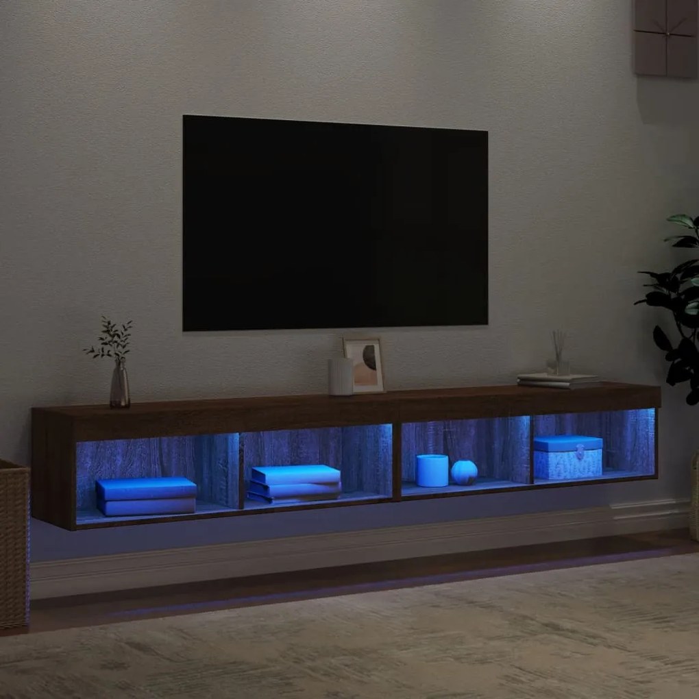vidaXL Έπιπλα Τηλεόρασης με LED 2 τεμ. Καφέ Δρυς 100 x 30 x 30 εκ.