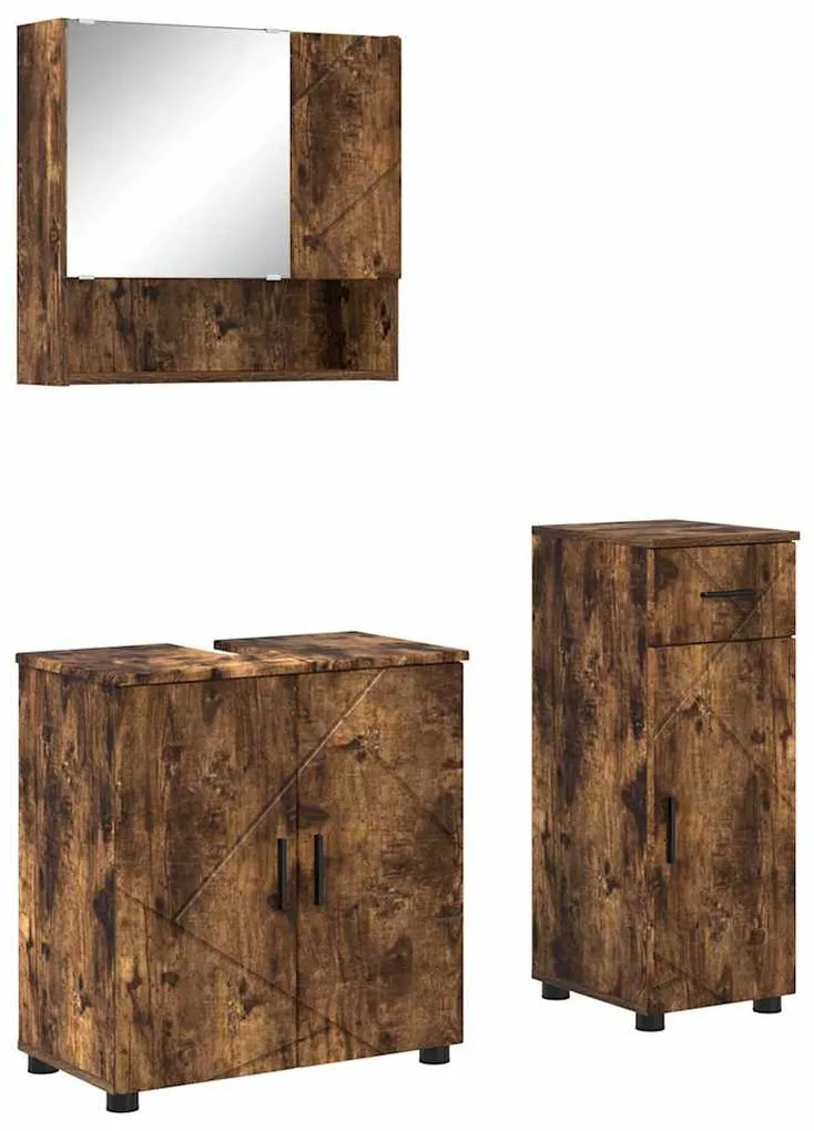 vidaXL Σετ Επίπλων Μπάνιου 3 pcs Καπνιστή δρυς 61 x 35 x 64 εκ.