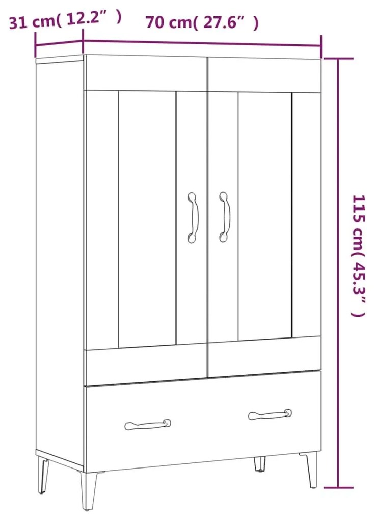 Ντουλάπα Γκρι Sonoma 70 x 31 x 115 εκ. από Επεξεργασμένο Ξύλο - Γκρι