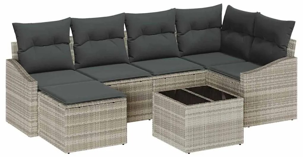 vidaXL Σετ Καναπέ Κήπου 7 pcs Ανοιχτό γκρι Πολυ ράταν