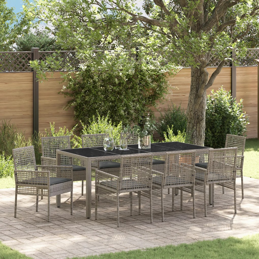 vidaXL Σέτ φαγητού για κήπο 9 pcs Γκρι 190 x 90 x 75 cm