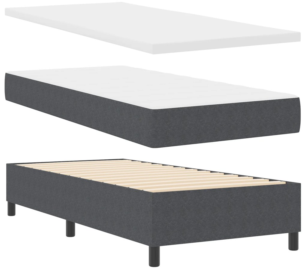 vidaXL Κρεβάτι Box Spring με Στρώμα & LED Σκούρο Γκρι 90x200 εκ Ύφασμα Κορντούρα