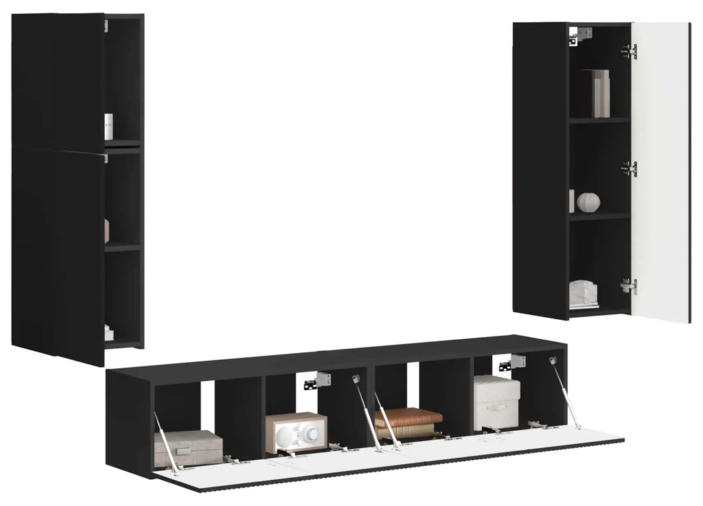 vidaXL Σετ επίπλου τηλεόρασης Επιτοίχιο 4 pcs Μαύρο Επεξεργασμένο ξύλο