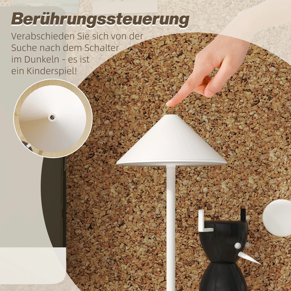 Φωτιστικό γραφείου LED HOMCOM με καλώδιο USB, διακόπτη αφής, μέταλλο, επαναφορτιζόμενο, Λευκό