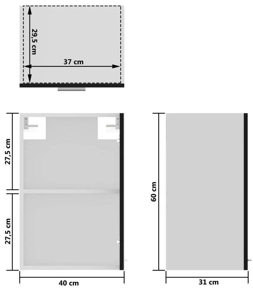 Ντουλάπι Κρεμαστό με Τζάμι Μαύρο 40x31x60 εκ. από Επεξ. Ξύλο - Μαύρο