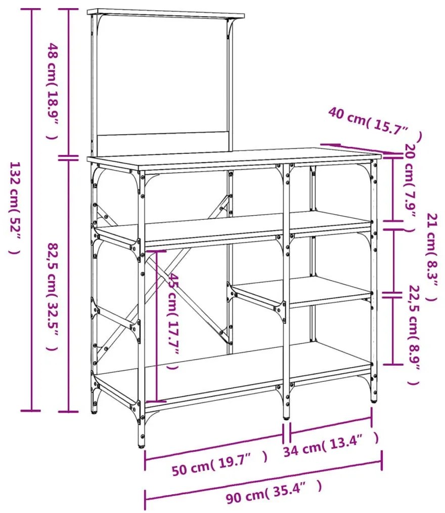 Ραφιέρα Κουζίνας Sonoma Δρυς 90x40x132 εκ. Επ. Ξύλο &amp; Μέταλλο - Καφέ