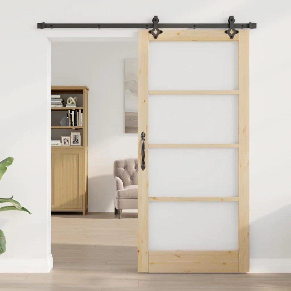 vidaXL Συρόμενη Πόρτα Χειροκίνητος Καφέ 93 x 202 cm Ξύλο και μέταλλο