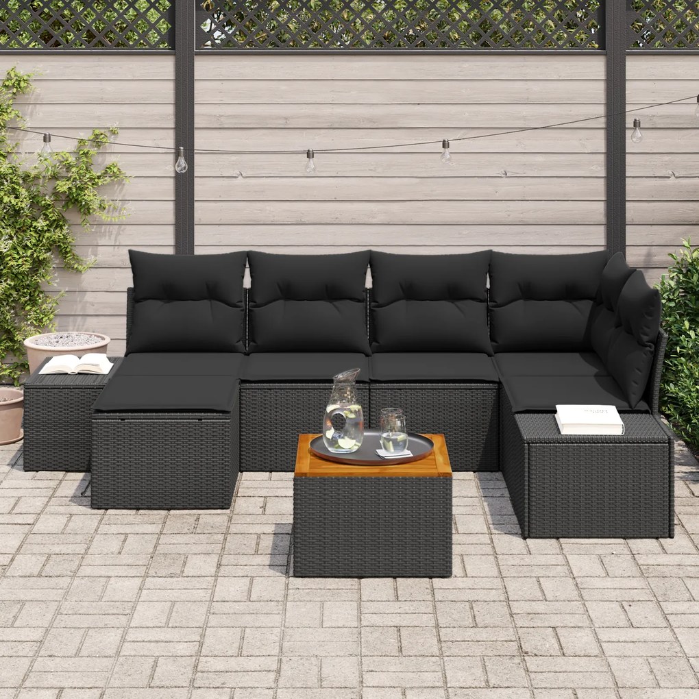 vidaXL Σετ Καθιστικού Κήπου 7 pcs Μαύρο Ρατάν πολυαιθυλενίου