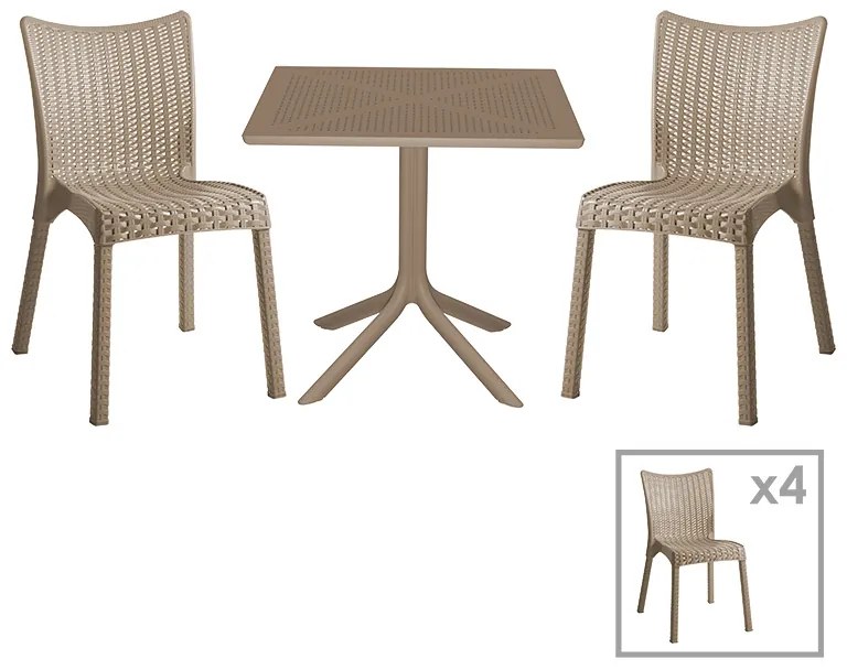 Τραπεζαρία κήπου Groovy-Confident pakoworld σετ 5τεμ PP cappuccino 80x80x74,5εκ.