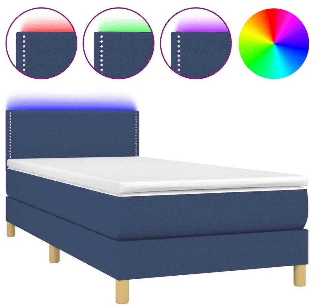 ΚΡΕΒΑΤΙ BOXSPRING ΜΕ ΣΤΡΩΜΑ &amp; LED ΜΠΛΕ 80X200 ΕΚ. ΥΦΑΣΜΑΤΙΝΟ 3133595