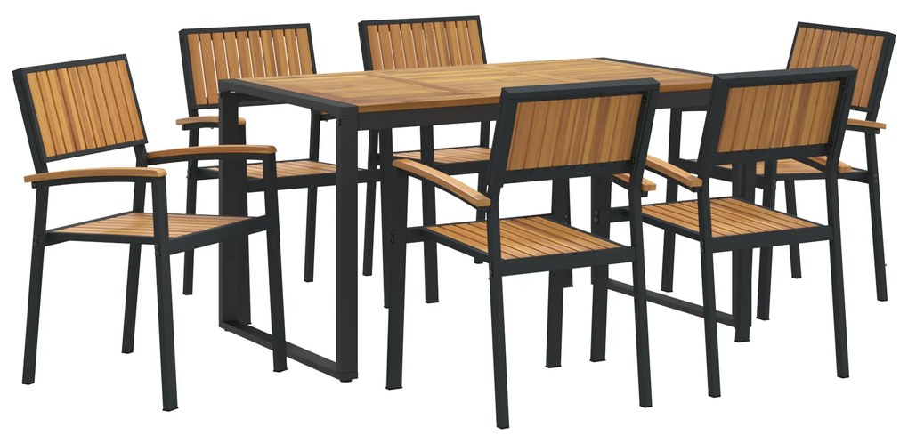 vidaXL Σετ Φαγητού 7 Τεμαχίων Solid Wood Acacia και Μετάλλου