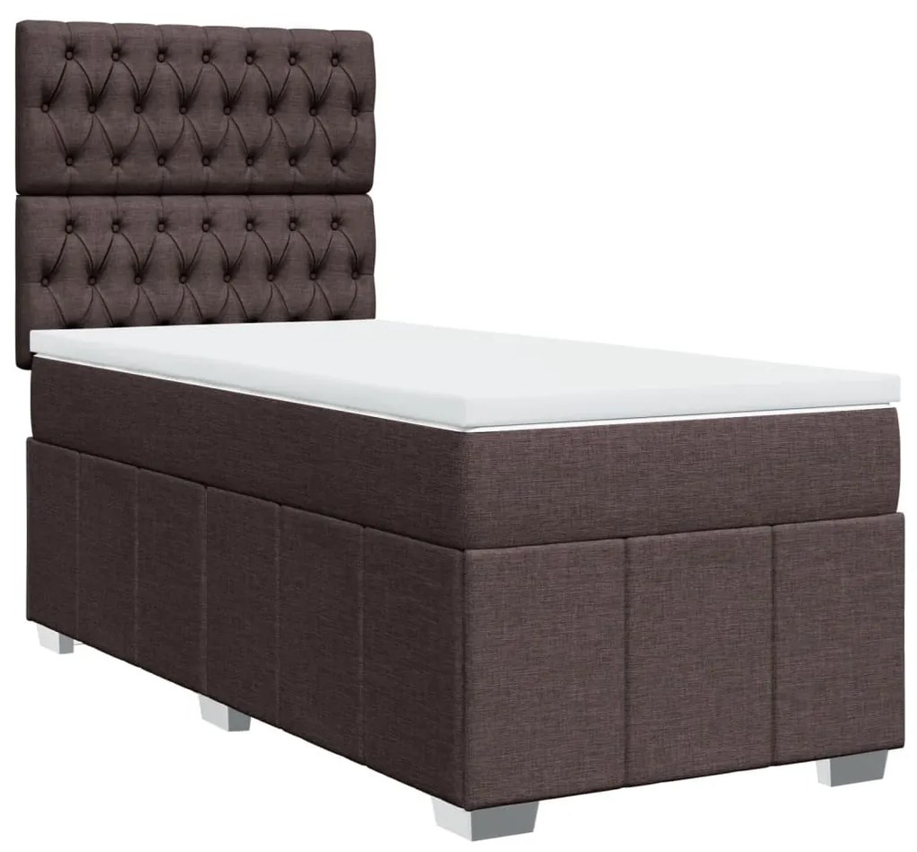 vidaXL Κρεβάτι Boxspring με Στρώμα Σκούρο Καφέ 100x200 εκ. Υφασμάτινο