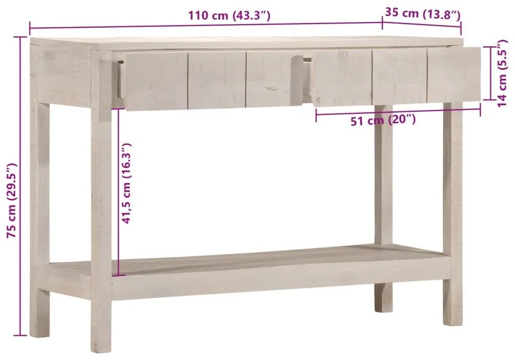 Τραπέζι Κονσόλα Λευκό 110x35x75 εκ. Μασίφ Ξύλο Μάνγκο - Λευκό