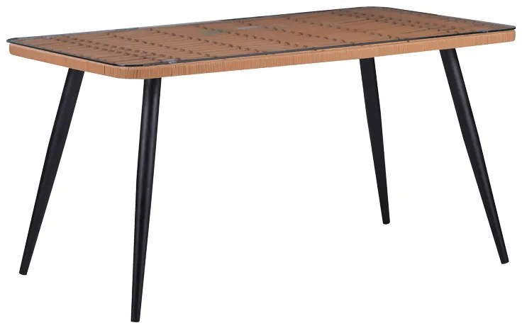 Intrahome Τραπέζι Naoki Intrahome γυάλινο- pe rattan σε φυσική απόχρωση με μαυρα πόδια 140x80x78εκ | SKU: INTRAPA-251111160