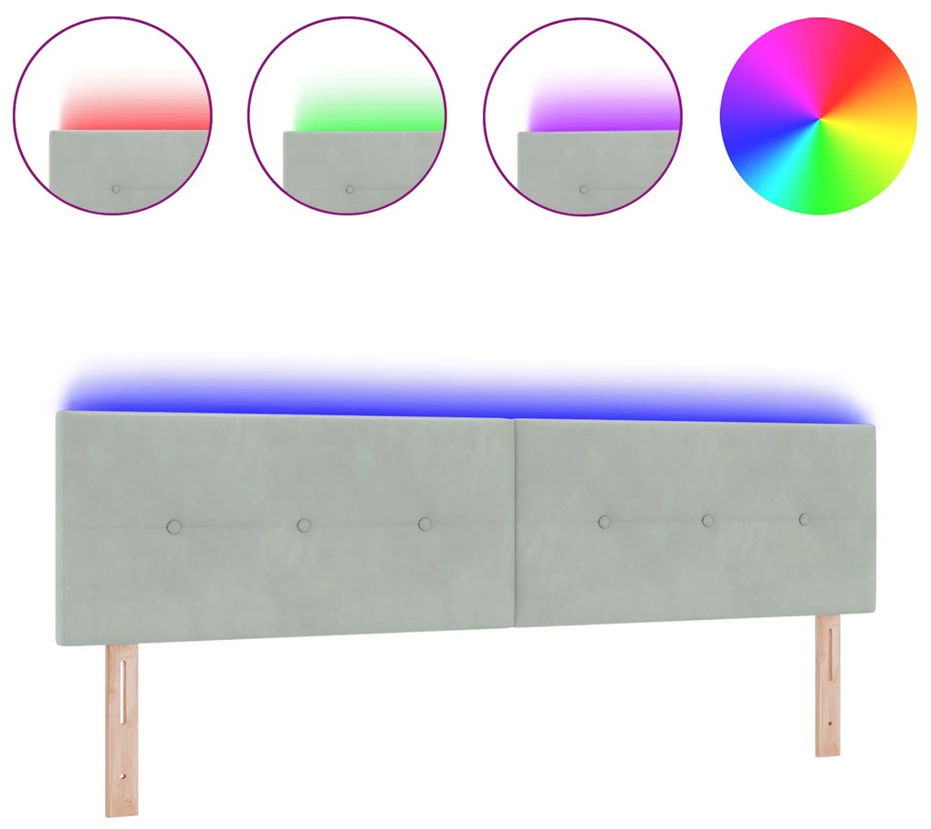 vidaXL LED Κεφαλάρι Button Tufted Ανοιχτό Γκρι 180 εκ Βελούδο