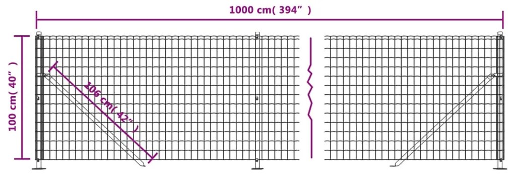 vidaXL Συρματόπλεγμα Περίφραξης Ανθρακί 1 x 10 μ. με Βάσεις Φλάντζα
