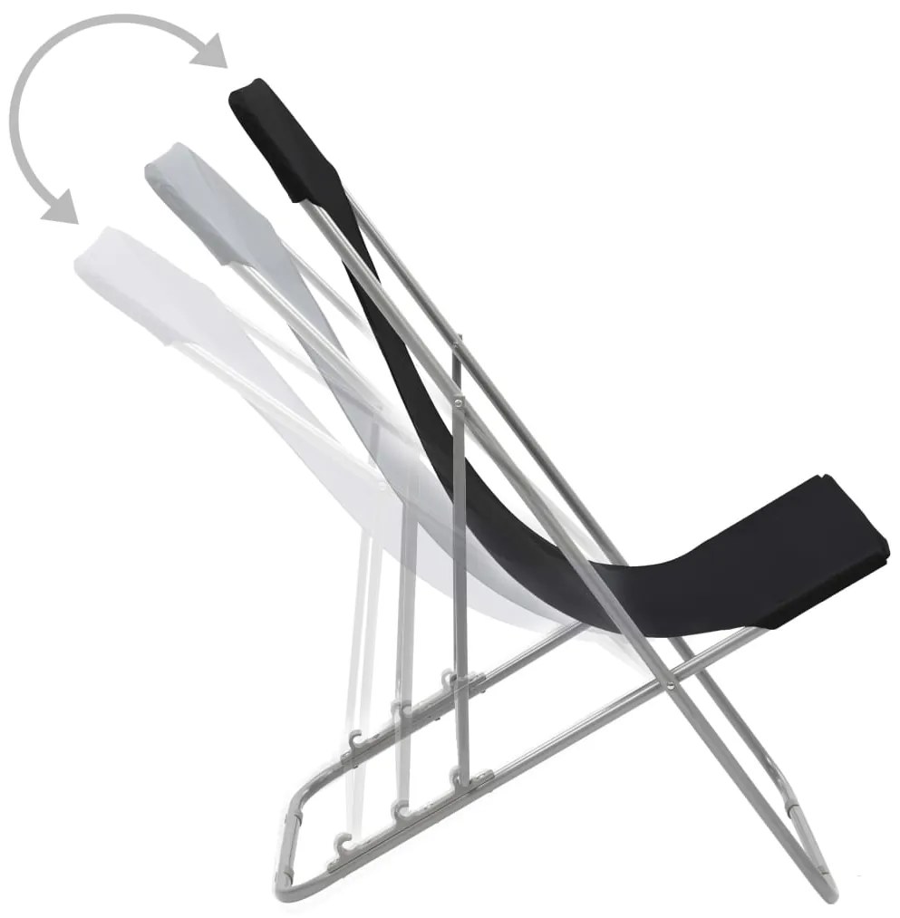 vidaXL Σεζλόνγκ Πτυσσόμενες 2 τεμ. Μαύρες από Ατσάλι και Ύφασμα Oxford