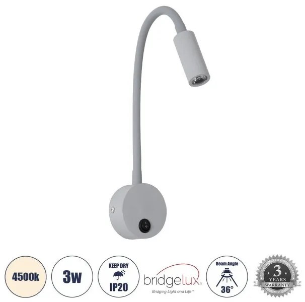 Απλίκα Ξεν/χείου Bed Side/Reading Light 3W 4500K Αλουμίνιο Globostar-60877-Ανθρακί 60877