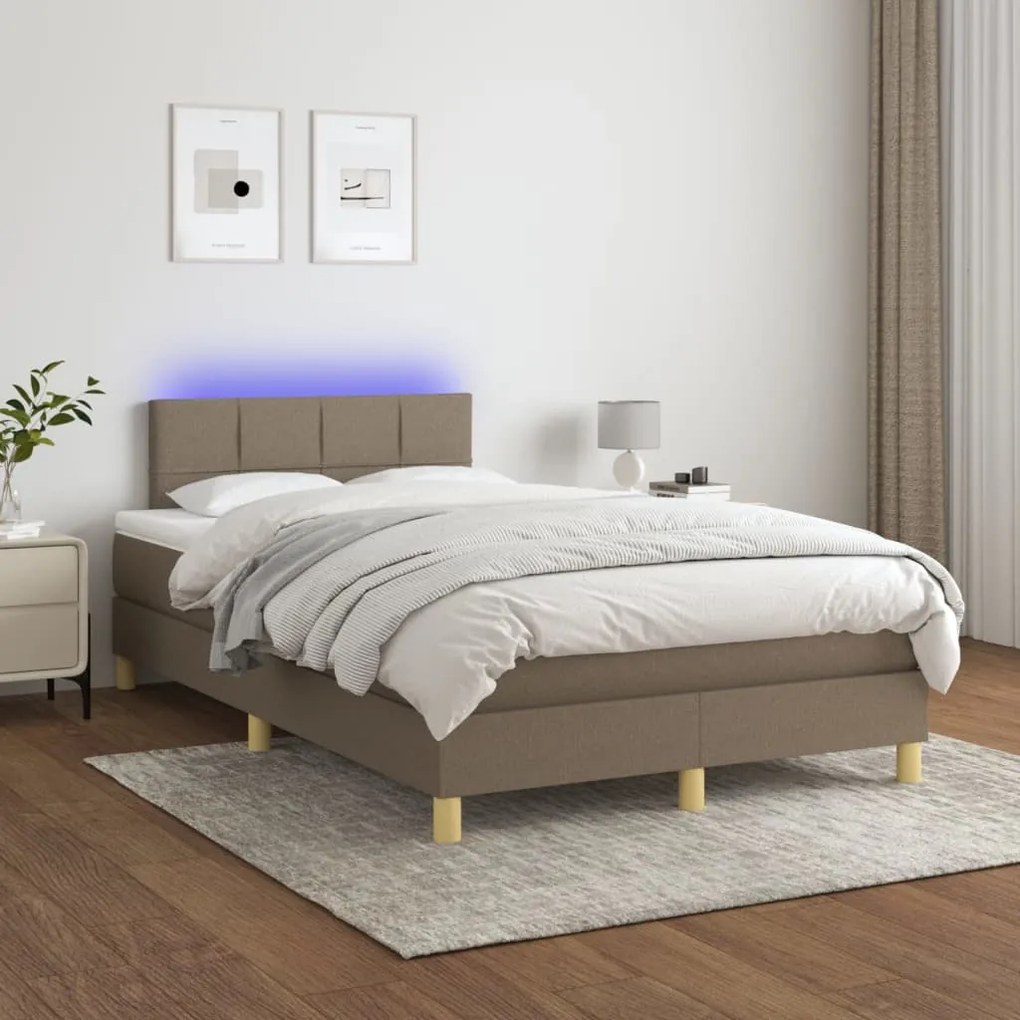 Κρεβάτι Boxspring με Στρώμα &amp; LED Taupe 120x200 εκ. Υφασμάτινο