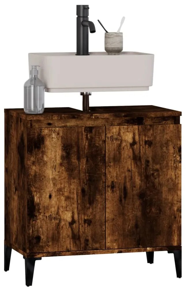vidaXL Ντουλάπι Νιπτήρα Καπνιστή Δρυς 58x33x60 εκ. Επεξεργ. Ξύλο