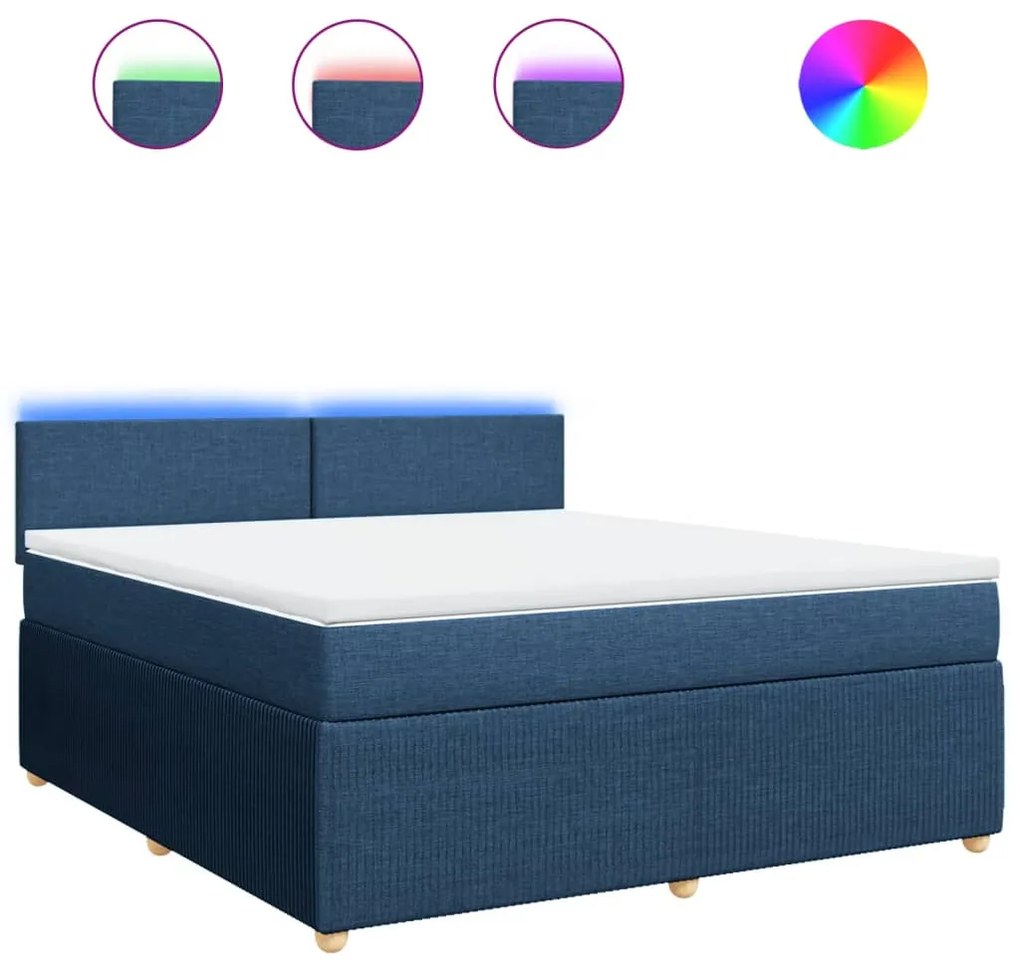 vidaXL Κρεβάτι Boxspring με Στρώμα Μπλε 180x200 εκ. Υφασμάτινο