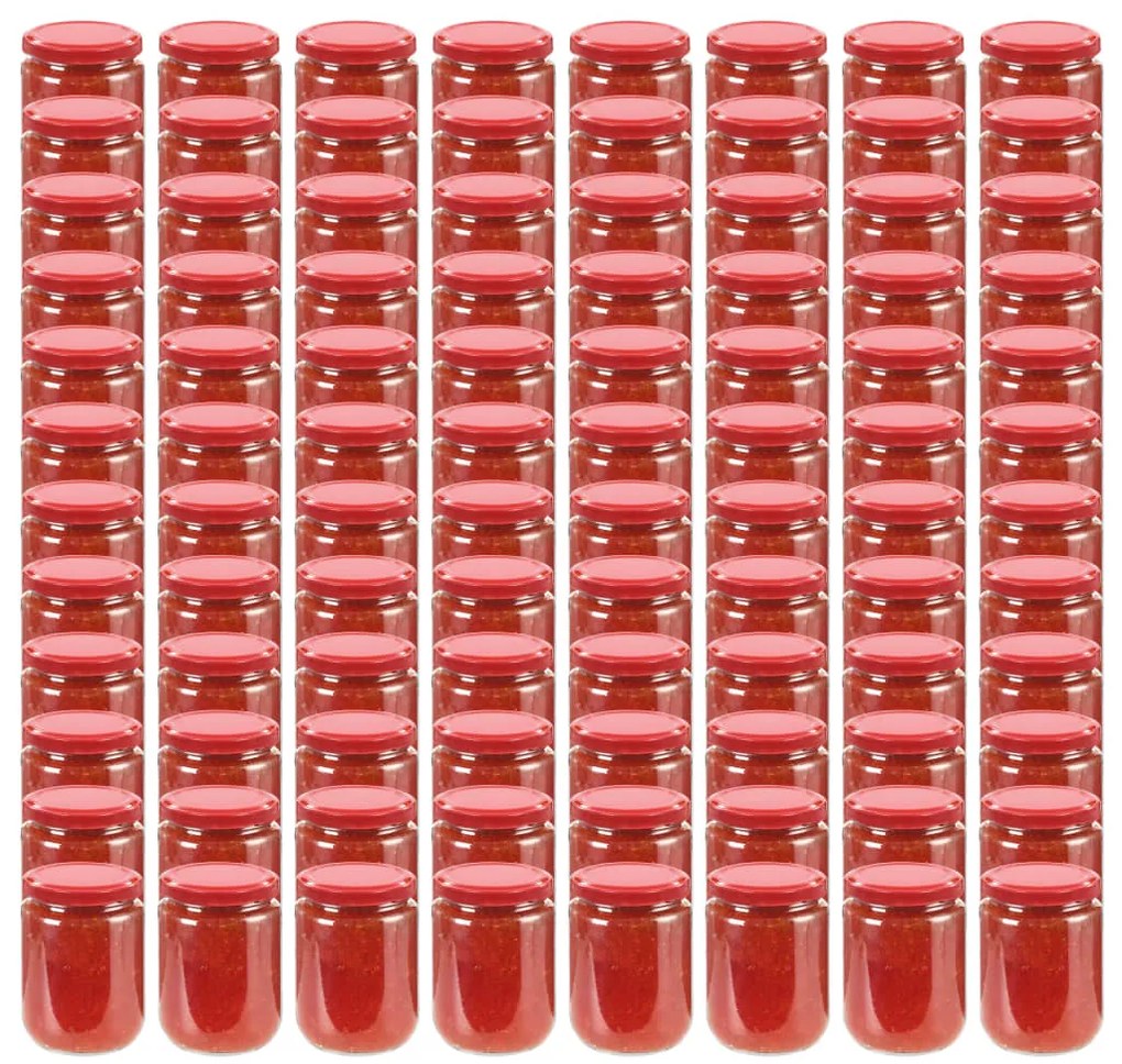vidaXL Βάζα Μαρμελάδας 96 τεμ. 230 ml Γυάλινα με Κόκκινα Καπάκια
