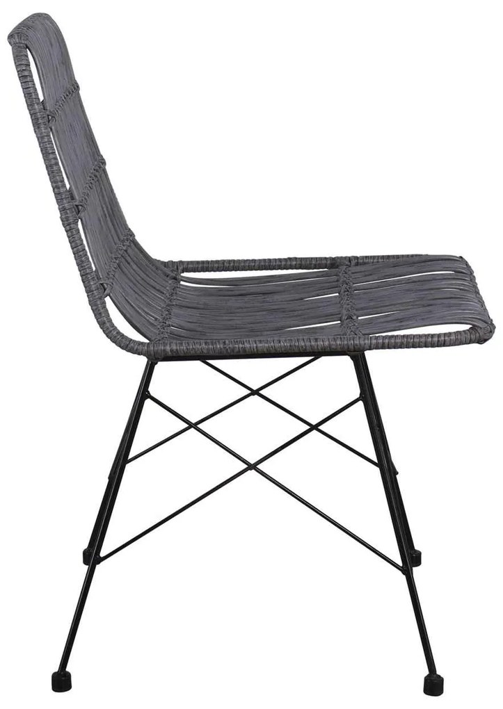 Καρέκλα SALSA Μεταλική Μαύρη/Wicker Γκρι 48x59x80cm (Σετ 4 ΤΕΜ)