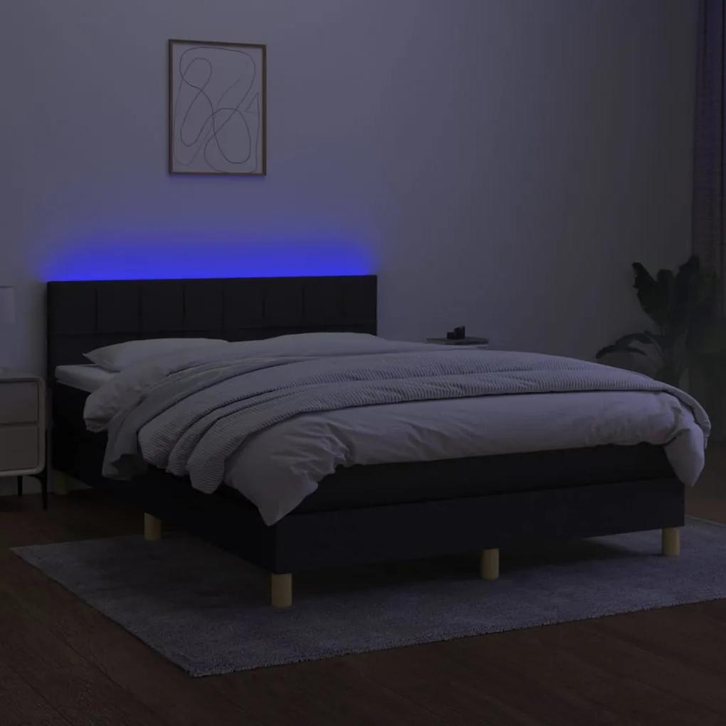 vidaXL Κρεβάτι Boxspring με Στρώμα & LED Μαύρο 140x200 εκ. Υφασμάτινο